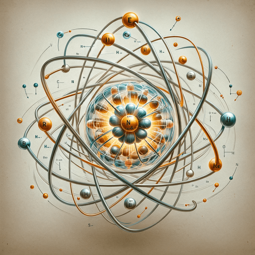 Itt látható az általam készített illusztráció, amely egy atom szerkezetét ábrázolja, kiemelve a protonokból és neutronokból álló atommagot, valamint az elektronokat, amelyek pályákon keringenek körülötte. Az illusztráció jól különbözteti meg a pozitív töltésű protonokat, a semleges neutronokat és a negatív töltésű elektronokat, miközben az elektronok mozgása dinamikus aktivitást sugall az atom szerkezetében.