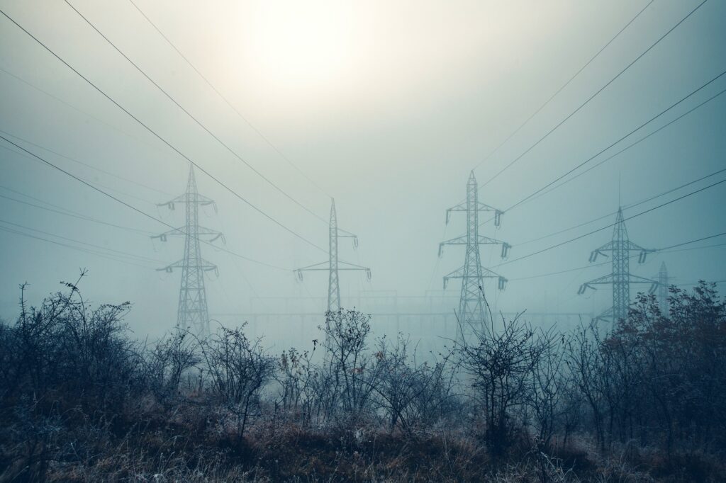 Power lines. Power equipment of power station. Production of Electric energy